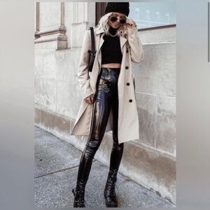 Spank Black Faux Patent Leather Shiny Slimming Leggings High Rise Size Xs Tall